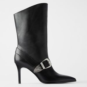 Zara Cowboy Buckle Leather Boots